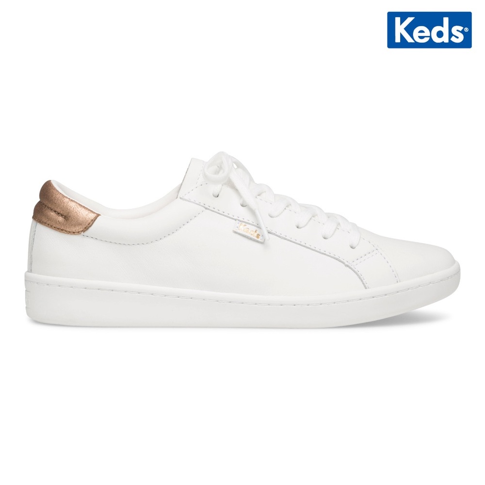 Keds - Women’s Ace Leather Sneaker - White/Metal Rose Gold - Size 5.5